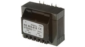 PCB-transformator, 230 VAC, 2x 24 VAC, 6VA